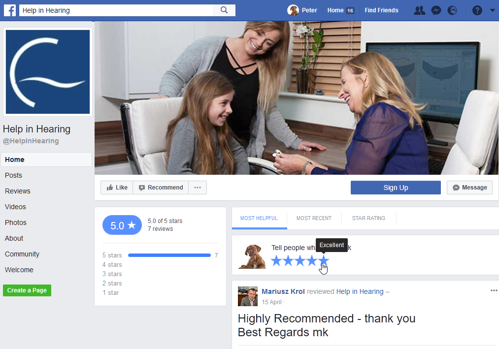 Help in Hearing Facebook reviews page