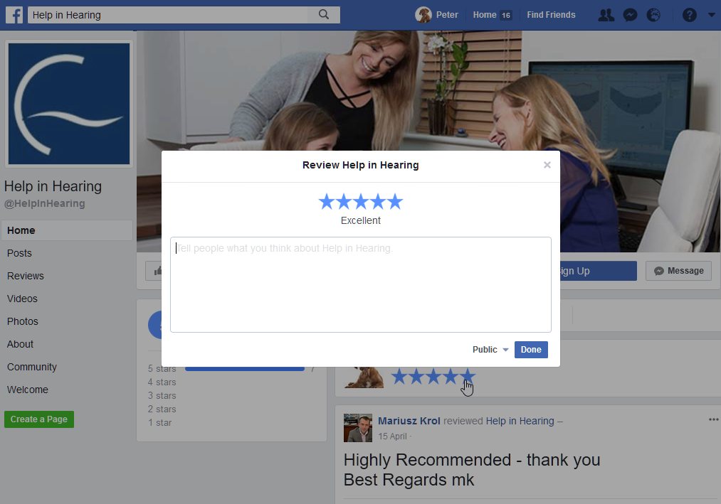 Help in Hearing leave a Facebook review