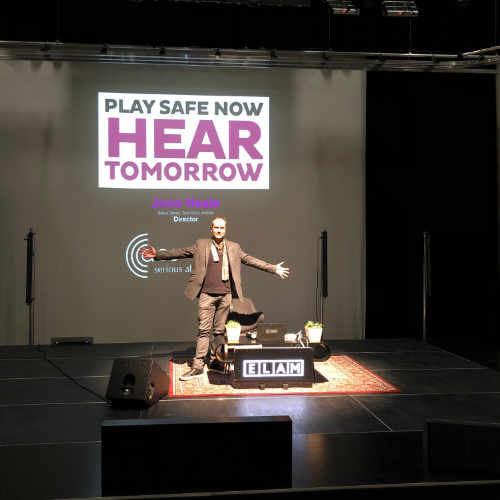 Jono Heale giving the Play Safe Now – Hear Tomorrow presentation at Music colleges around the country